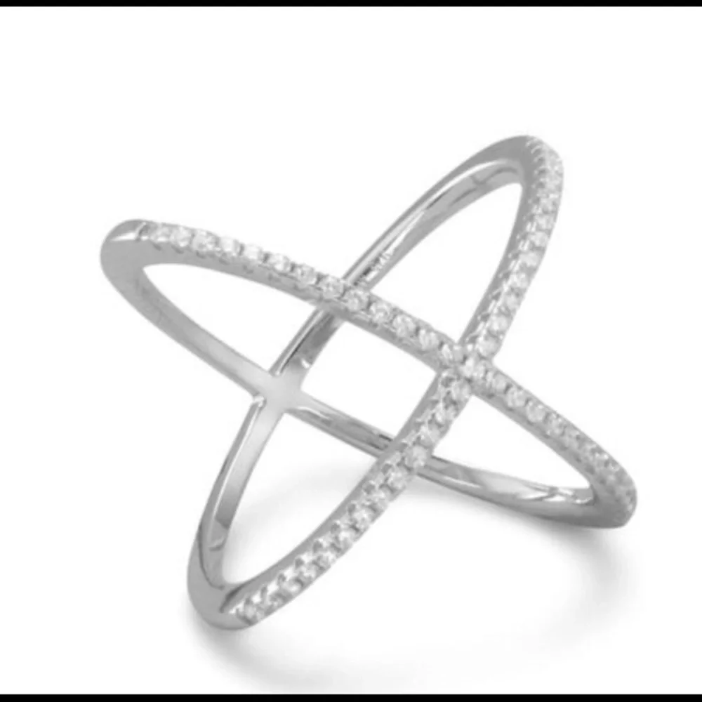 X Fashion Ring 7, Silver color CZ Diamond